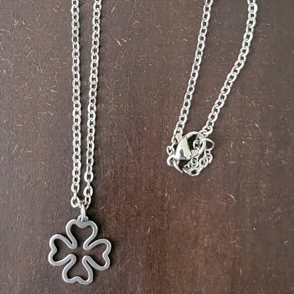 Four Leaf CLOVER Stainless Steel Charm Chain Necklace 18" IRISH Good Luck - Picture 5 of 9